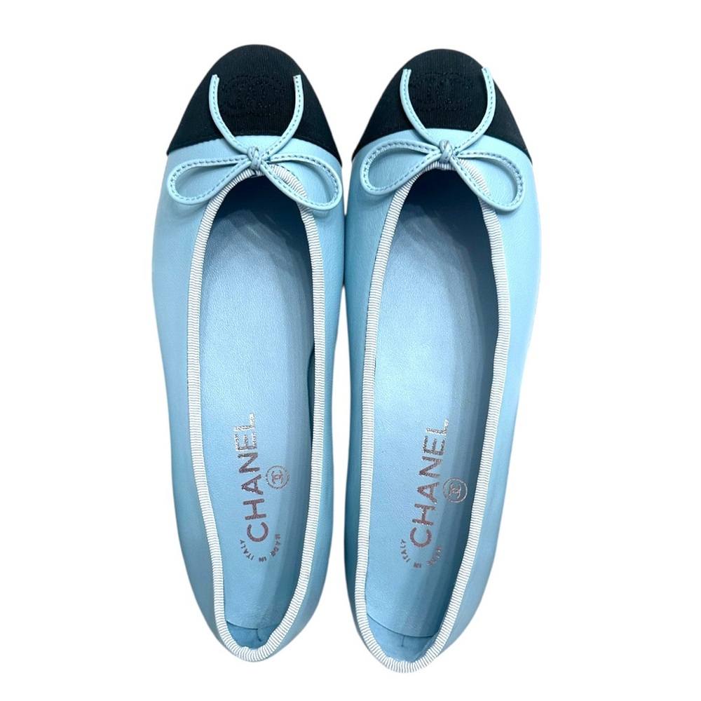 Chanel Ballet Flats – Blue & Black Cap Toe with Bow, Size 39 - Picture 2 of 4